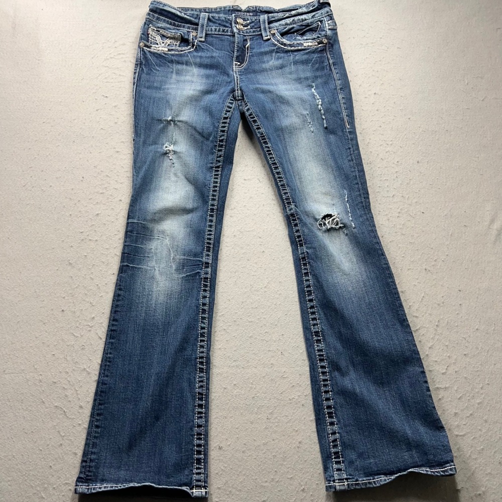 Vigoss The New York Boot Cut Jeans Blue Distressed Rhinestone Y2K Size 28